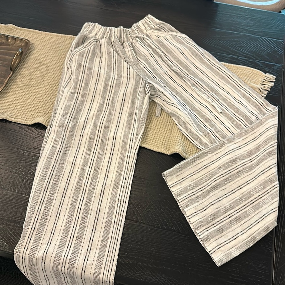 Black and white striped linen pants
